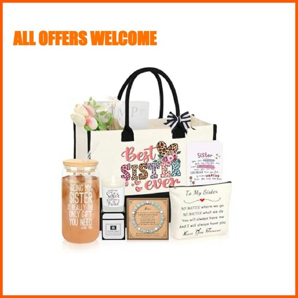 Canvas Tote Bag 15.8x12x6 Inches Gift Set with Makeup Cup Bracelet - Picture 2 of 8